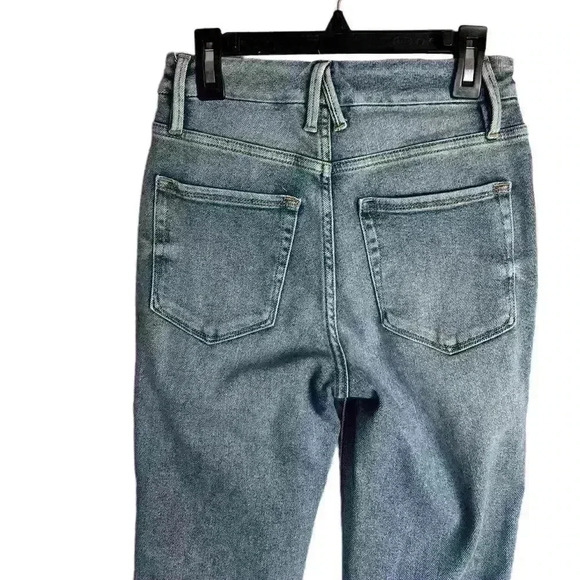 GOOD American Good Curve High Waist Raw Step Hem Straight Leg Jeans Size 0/25 - Picture 6 of 8